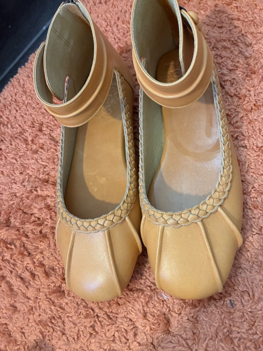 ELF Braided Ankle-Strap Ballet Flats Tan/Mustard. Gorgeous hand made & leather! - Picture 2 of 7